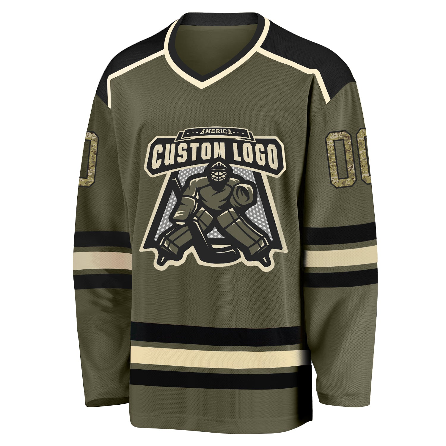 Custom Olive Camo Black-Cream Salute To Service Hockey Jersey Custom Olive Camo Salute to Service Hockey Jersey - Black Cream Design Custom Olive Camo Black-Cream Salute To Service Hockey - Image 2