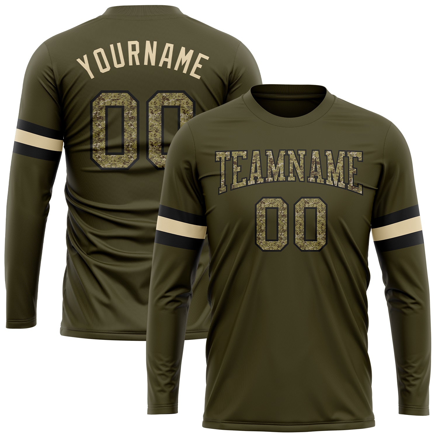 Custom Olive Camo-Black Performance T-Shirt for Salute to Service - Long Sleeve Custom Olive Camo-Black Long Sleeve Performance