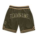 Custom Olive Camo Basketball Shorts Black-Old Gold Salute to Service Authentic Throwback Custom Olive Camo Black-Old Gold