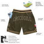 Custom Olive Camo Basketball Shorts Black-Old Gold Salute to Service Authentic Throwback Custom Olive Camo Black-Old Gold - Image 2