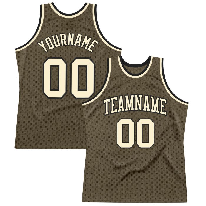 Olive Cream-Black Authentic Basketball Jersey - Custom Salute To Service Throwback Custom Olive Cream-Black Authentic Throwback - Image 1