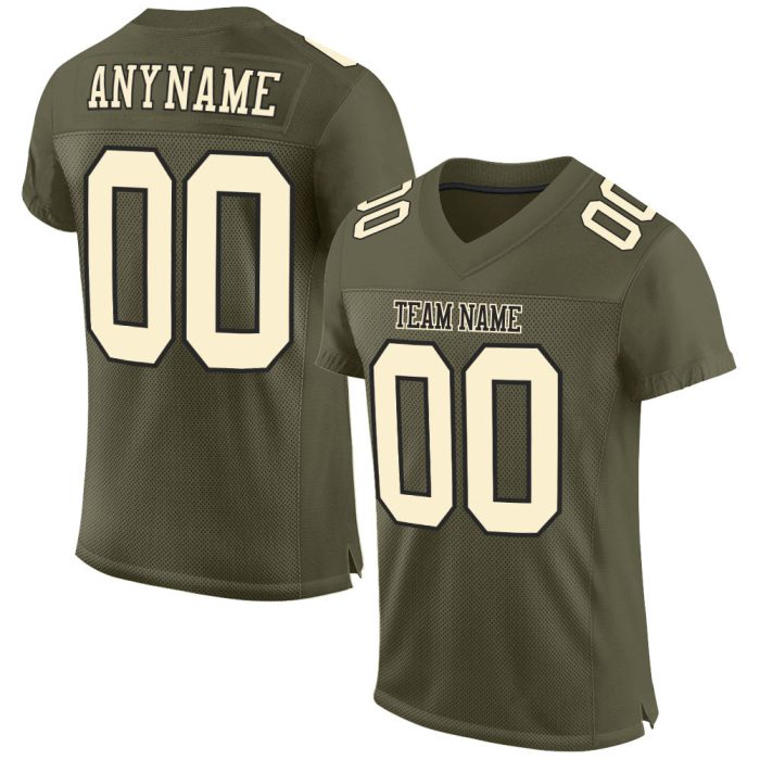 Custom Olive Cream-Black Mesh Football Jersey - Authentic Salute To Service Design Custom Olive Cream-Black Mesh Authentic - Image 1