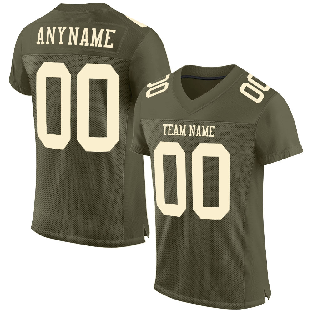 Custom Olive Cream Mesh Authentic Salute To Service Football Jersey Olive Cream Custom Football Jersey - Authentic Salute To Service Design Custom Olive Cream Mesh Authentic Salute To Service - Image 1