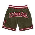 Custom Olive Maroon-Cream Basketball Shorts - Authentic Throwback Salute To Service Design Custom Olive Maroon-Cream Authentic