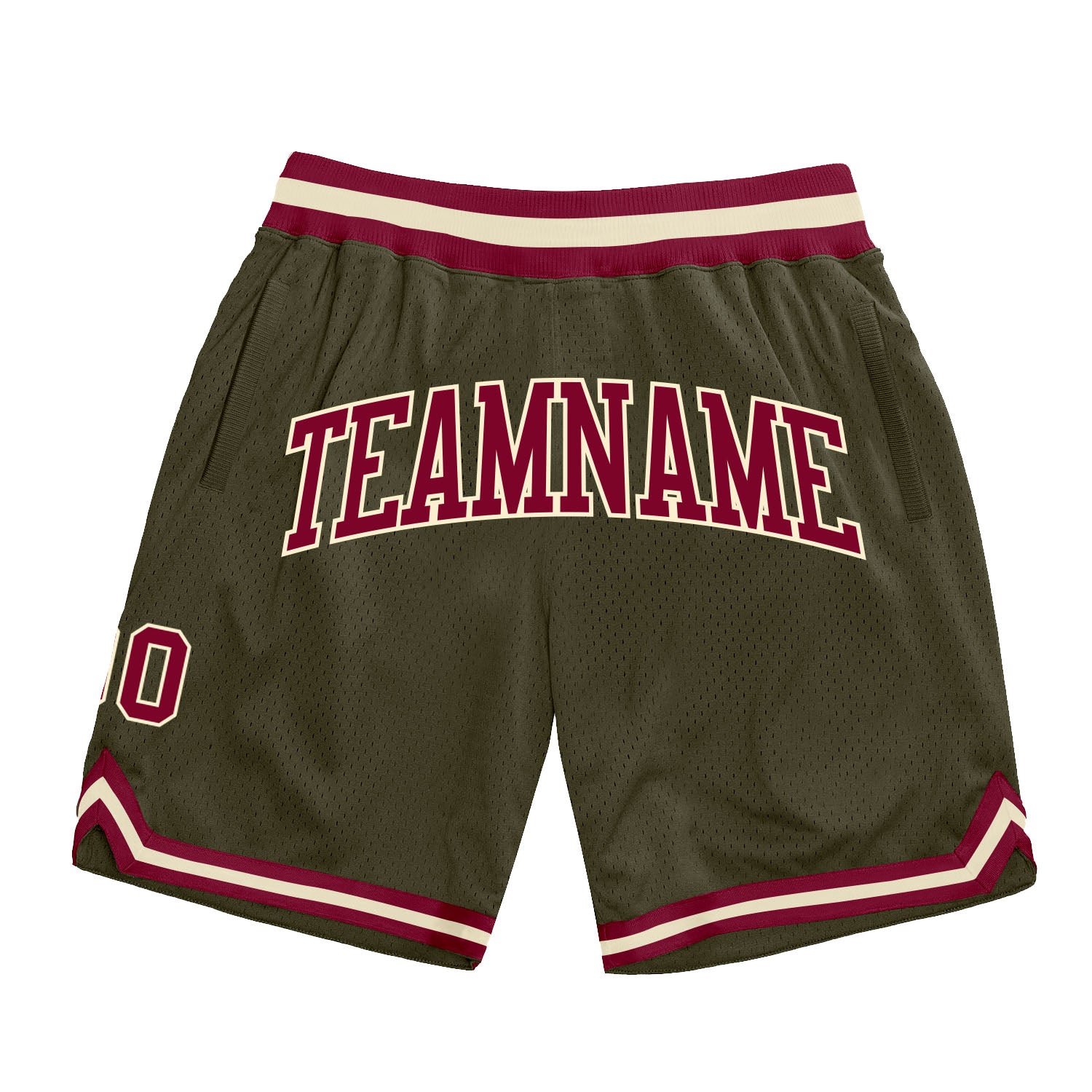 Custom Olive Maroon-Cream Authentic Throwback Salute To Service Basketball Shorts Custom Olive Maroon-Cream Basketball Shorts - Authentic Throwback Salute To Service Design Custom Olive Maroon-Cream Authentic - Image 1