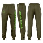 Custom Neon Green Olive Fleece Jogger Sweatpants - Salute to Service Edition Custom Olive Neon Green Fleece Salute To Service