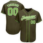 Olive Neon Green-White Custom Baseball Jersey - Authentic Salute To Service Custom Olive Neon Green-White Authentic Salute