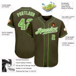 Olive Neon Green-White Custom Baseball Jersey - Authentic Salute To Service Custom Olive Neon Green-White Authentic Salute - Image 3