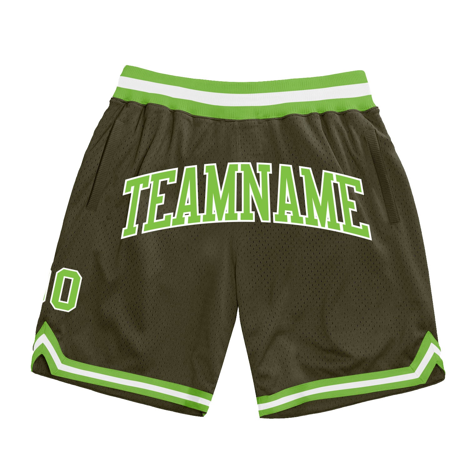 Custom Olive Neon Green-White Authentic Throwback Salute To Service Basketball Shorts Authentic Salute To Service Basketball Shorts in Custom Olive Neon Green-White Custom Olive Neon Green-White Authentic Throwback - Image 1