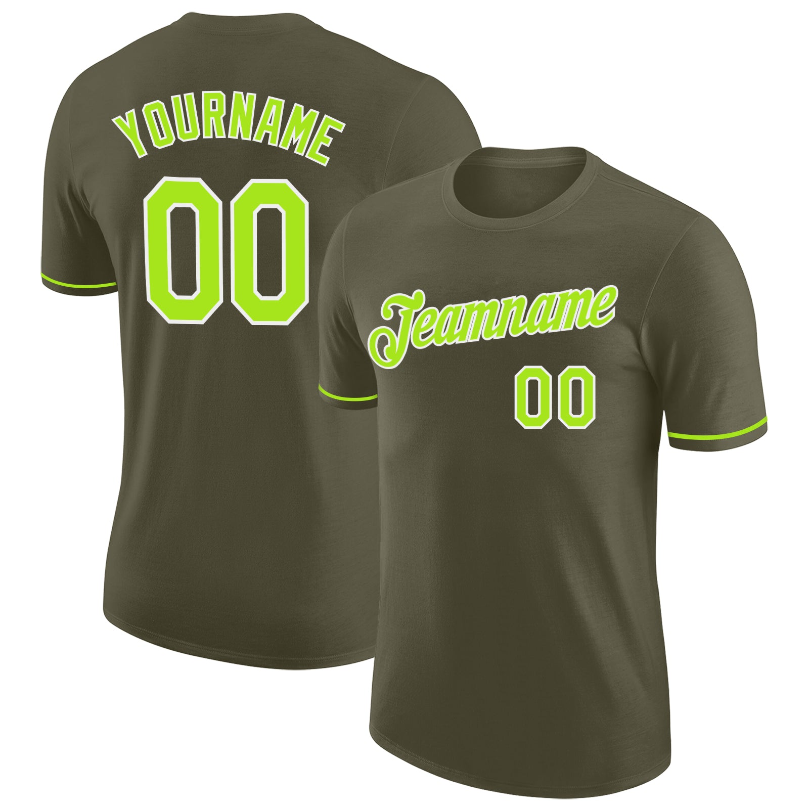 Custom Olive Neon Green White T-Shirt for Service Members - Performance Salute to Service Custom Olive Neon Green-White Performance