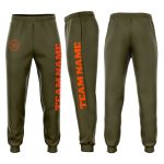 Custom Olive Orange Jogger Sweatpants - Fleece Salute to Service Design Custom Olive Orange Fleece Salute To Service Jogger
