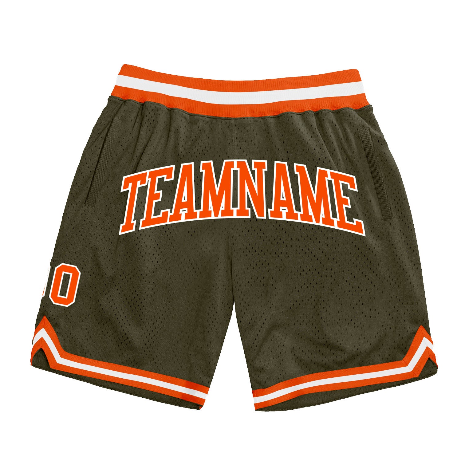 Custom Olive Orange White Basketball Shorts Salute To Service Authentic Throwback Custom Olive Orange-White Authentic Throwback