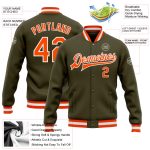Custom Olive Orange White Bomber Varsity Letterman Jacket - Salute To Service Full-Snap Design Custom Olive Orange-White - Image 3