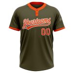 Custom Olive Orange White Salute To Service Jersey for Men and Women Softball Two-Button Design Custom Olive Orange-White - Image 2