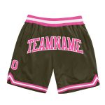 Custom Olive Pink-White Basketball Shorts - Authentic Throwback Salute To Service Custom Olive Pink-White Authentic Throwback