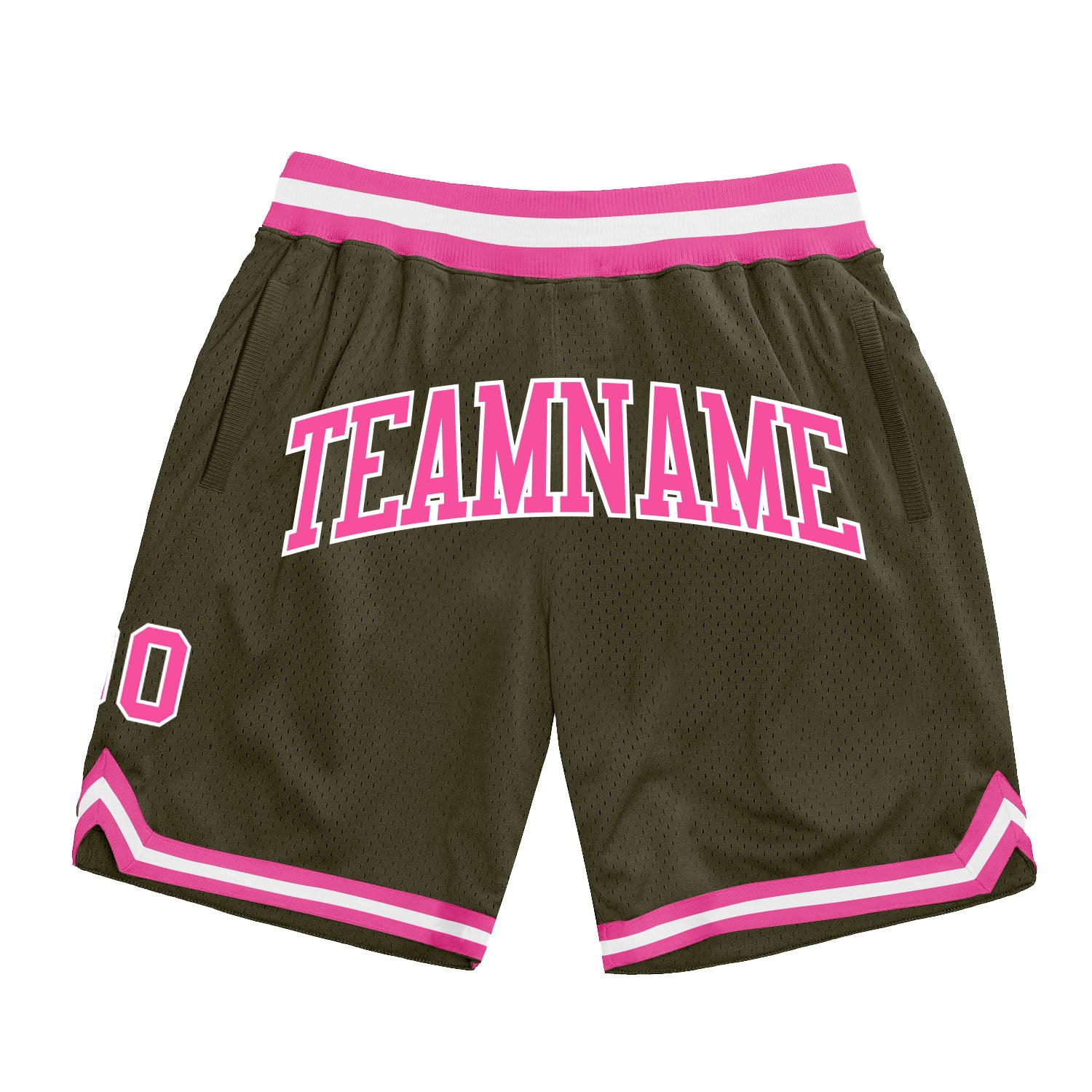 Custom Olive Pink-White Authentic Throwback Salute To Service Basketball Shorts Custom Olive Pink-White Basketball Shorts - Authentic Throwback Salute To Service Custom Olive Pink-White Authentic Throwback - Image 1