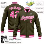 Custom Olive Pink White Varsity Letterman Bomber Jacket Salute to Service Full-Snap Custom Olive Pink-White Bomber Full-Snap - Image 3