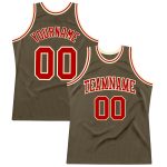 Custom Olive Red-Cream Basketball Jersey - Authentic Throwback Salute To Service Custom Olive Red-Cream Authentic Throwback