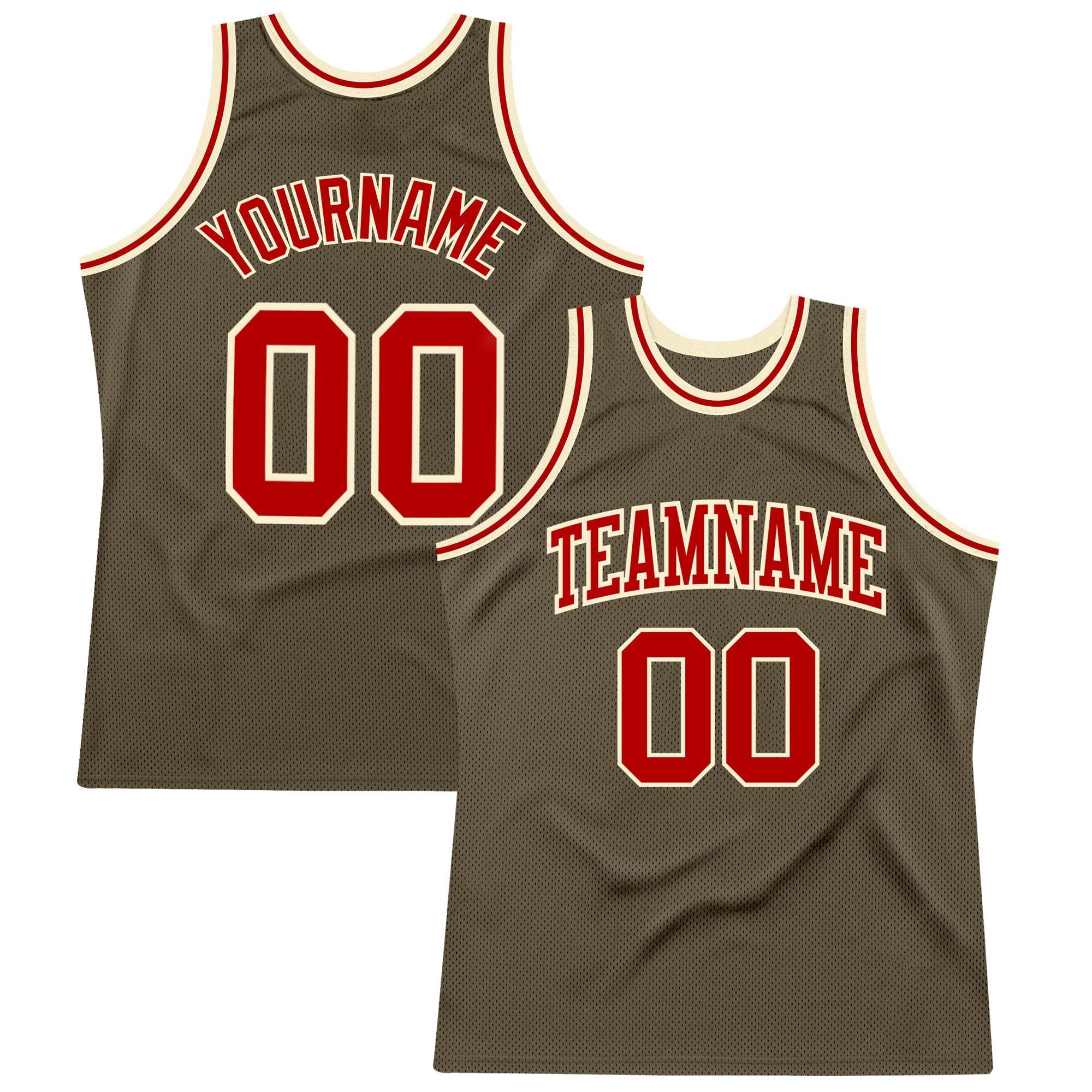 Custom Olive Red-Cream Authentic Throwback Salute To Service Basketball Jersey Custom Olive Red-Cream Basketball Jersey - Authentic Throwback Salute To Service Custom Olive Red-Cream Authentic Throwback - Image 1