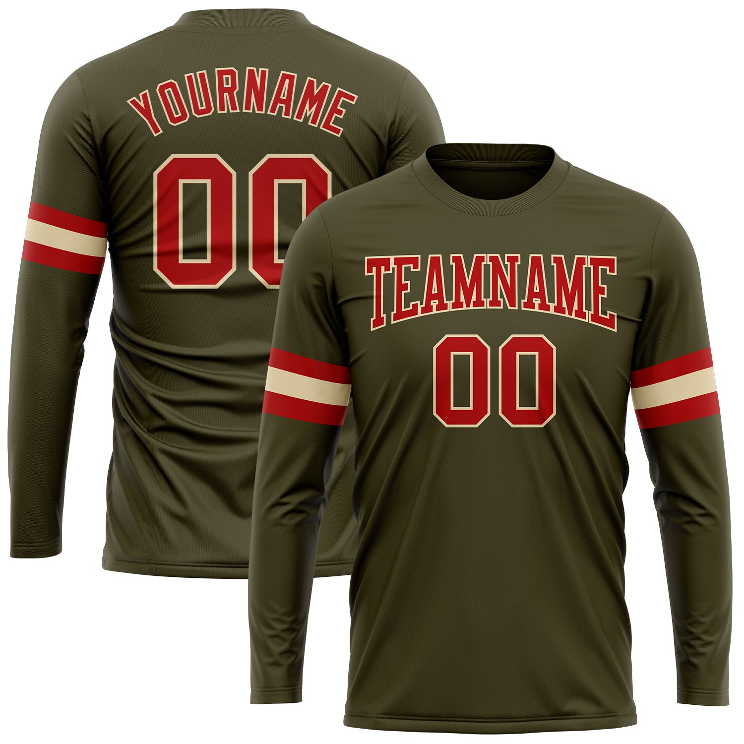 Custom Olive Red-Cream Long Sleeve Performance Salute To Service T-Shirt Custom Performance T-Shirt for Salute to Service - Olive Red-Cream Long Sleeve Custom Olive Red-Cream Long Sleeve Performance - Image 1