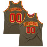 Custom Olive Red-Gold Basketball Jersey - Authentic Throwback Salute To Service Design Custom Olive Red-Gold Authentic Throwback