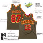 Custom Olive Red-Gold Basketball Jersey - Authentic Throwback Salute To Service Design Custom Olive Red-Gold Authentic Throwback - Image 2