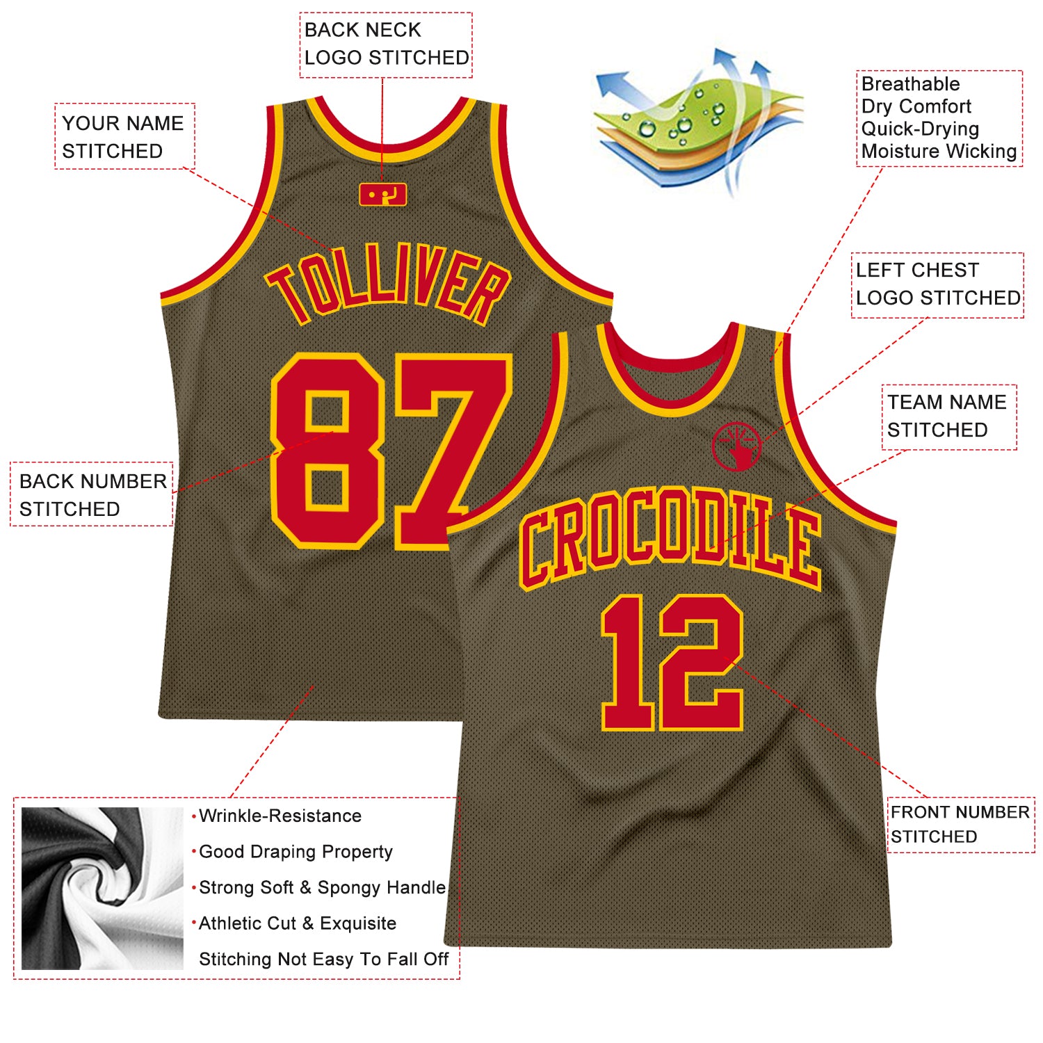 Custom Olive Red-Gold Authentic Throwback Salute To Service Basketball Jersey Custom Olive Red-Gold Basketball Jersey - Authentic Throwback Salute To Service Design Custom Olive Red-Gold Authentic Throwback - Image 2