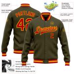 Custom Red-Gold Olive Bomber Jacket for Veterans | Full-Snap Varsity Letterman Salute to Service Jacket Custom Olive Red-Gold - Image 3