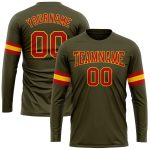 Custom Olive Red Gold Long Sleeve Performance T-Shirt for Salute to Service Custom Olive Red-Gold Long Sleeve Performance