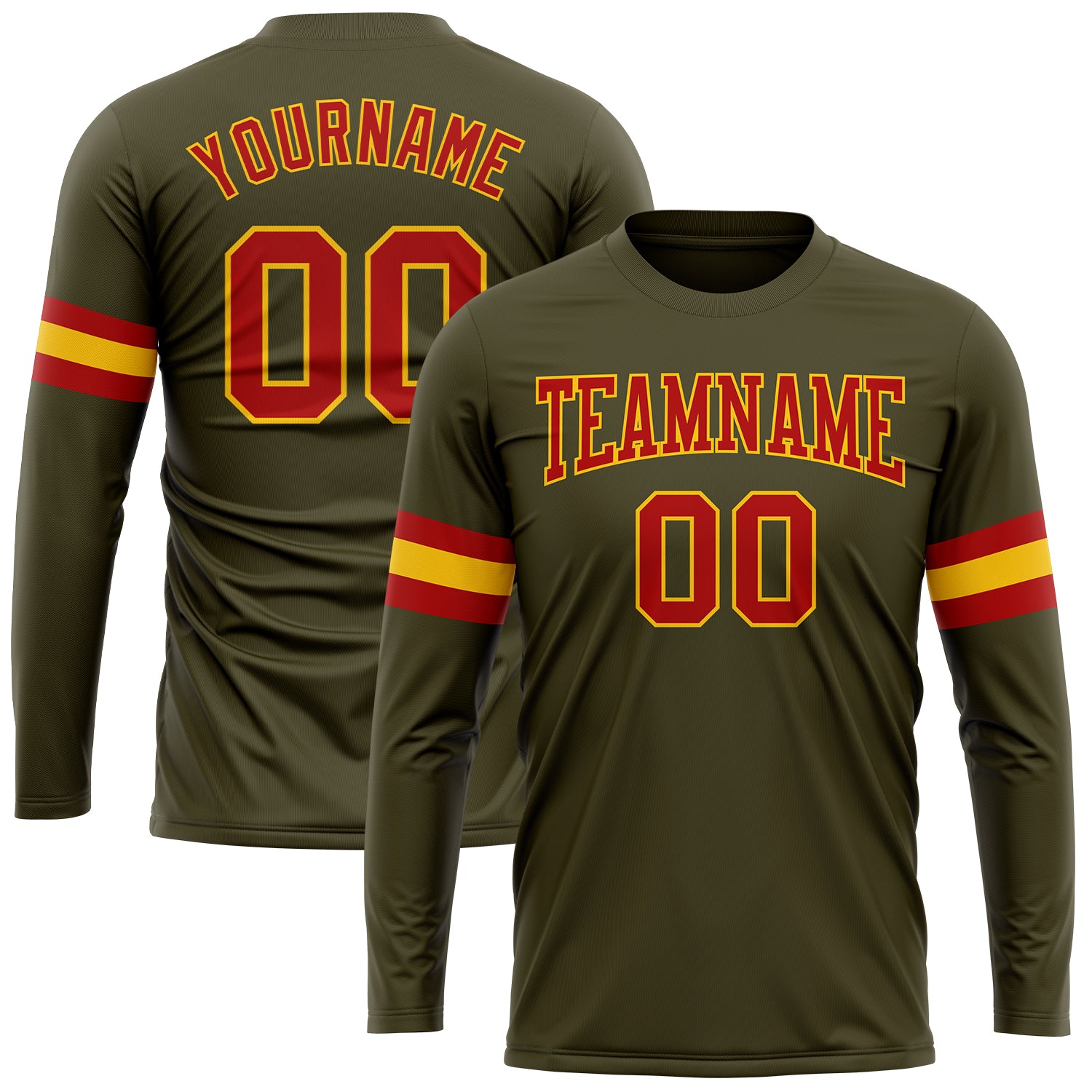 Custom Olive Red-Gold Long Sleeve Performance Salute To Service T-Shirt Custom Olive Red Gold Long Sleeve Performance T-Shirt for Salute to Service Custom Olive Red-Gold Long Sleeve Performance - Image 1