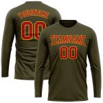 Custom Olive Red Gold Long Sleeve Performance T-Shirt for Salute to Service Custom Olive Red-Gold Long Sleeve Performance - Image 2