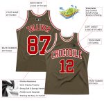 Custom Olive Red White Basketball Jersey - Authentic Throwback Salute to Service Custom Olive Red-White Authentic Throwback - Image 2