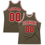 Custom Olive Red White Basketball Jersey - Authentic Throwback Salute to Service Custom Olive Red-White Authentic Throwback