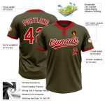 Custom Olive Red-White Salute To Service Softball Jersey Unisex Two-Button Custom Olive Red-White Salute To Service Two-Button - Image 3