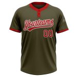 Custom Olive Red-White Salute To Service Softball Jersey Unisex Two-Button Custom Olive Red-White Salute To Service Two-Button - Image 2