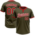 Custom Olive Red-White Salute To Service Softball Jersey Unisex Two-Button Custom Olive Red-White Salute To Service Two-Button