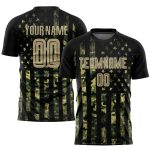 Custom Olive Gold and Black American Flag Soccer Jersey - Fashion Sublimation Salute to Service Uniform Custom Olive Vegas