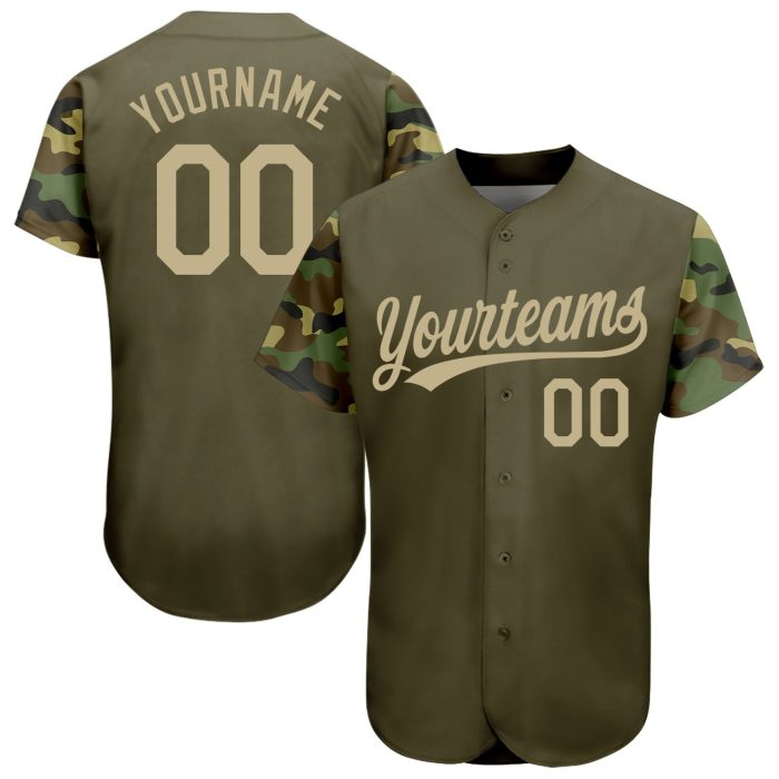 Olive Vegas Gold Camo 3D Pattern Authentic Salute To Service Baseball Jersey Custom Design Custom Olive Vegas Gold-Camo 3D - Image 1