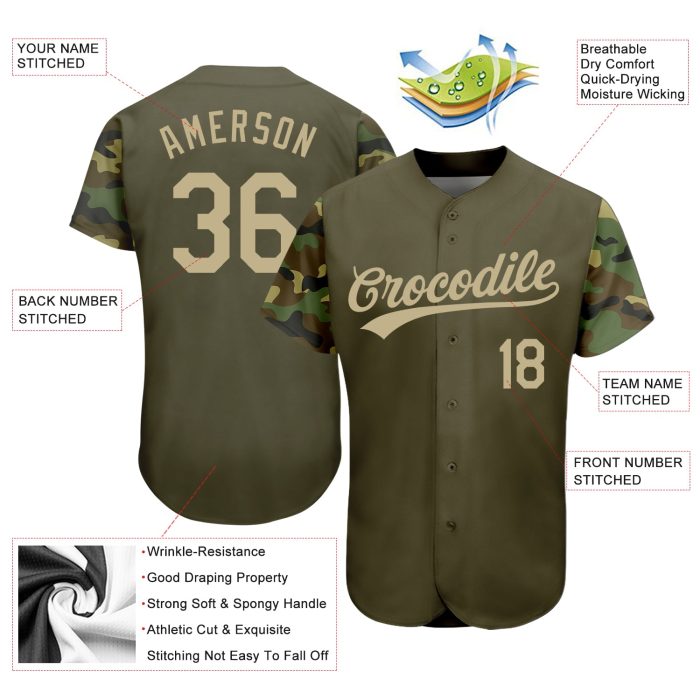 Olive Vegas Gold Camo 3D Pattern Authentic Salute To Service Baseball Jersey Custom Design Custom Olive Vegas Gold-Camo 3D - Image 3