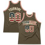 Custom Olive Vintage USA Flag Basketball Jersey - Authentic Salute To Service Throwback Custom Olive Vintage USA Flag-Cream