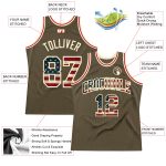 Custom Olive Vintage USA Flag Basketball Jersey - Authentic Salute To Service Throwback Custom Olive Vintage USA Flag-Cream - Image 2