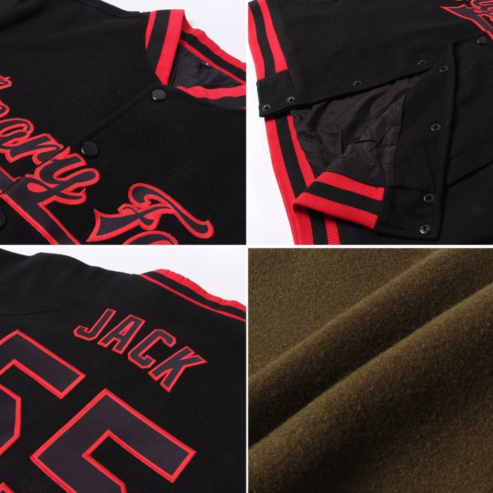 Vintage USA Flag Cream Black Bomber Jacket Custom Varsity Letterman Salute to Service Full Snap Custom Olive Vintage USA - Image 2