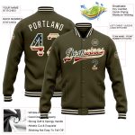 Vintage USA Flag Cream Black Bomber Jacket Custom Varsity Letterman Salute to Service Full Snap Custom Olive Vintage USA - Image 3