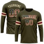 Custom Olive USA Vintage Flag Long Sleeve Performance T-Shirt - Salute to Service Cream Design Custom Olive Vintage USA Flag-Cream