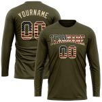 Custom Olive USA Vintage Flag Long Sleeve Performance T-Shirt - Salute to Service Cream Design Custom Olive Vintage USA Flag-Cream - Image 2