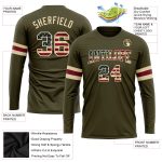 Custom Olive USA Vintage Flag Long Sleeve Performance T-Shirt - Salute to Service Cream Design Custom Olive Vintage USA Flag-Cream - Image 3