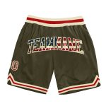 Vintage USA Flag Basketball Shorts Custom Olive Cream-Red Authentic Throwback Salute To Service Custom Olive Vintage USA