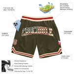 Vintage USA Flag Basketball Shorts Custom Olive Cream-Red Authentic Throwback Salute To Service Custom Olive Vintage USA - Image 2