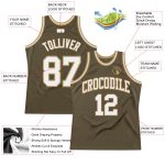 Custom Olive White Old Gold Basketball Jersey - Authentic Throwback Salute To Service Custom Olive White-Old Gold Authentic - Image 2
