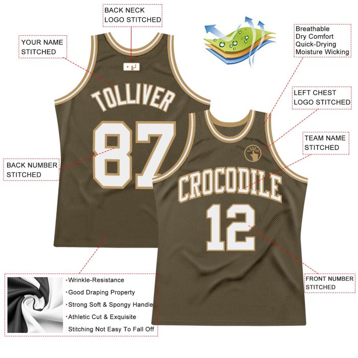 Custom Olive White Old Gold Basketball Jersey - Authentic Throwback Salute To Service Custom Olive White-Old Gold Authentic - Image 2